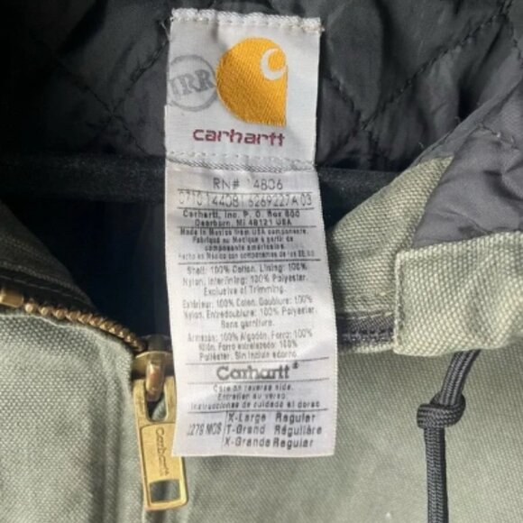 Vtg Carhartt Army Green Hooded Canvas Jacket Kanye West Size XLT - Picture 3 of 4